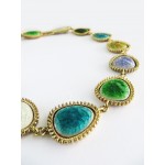 Multicolored Cracked Druzy Fragments Linked Bib Necklace